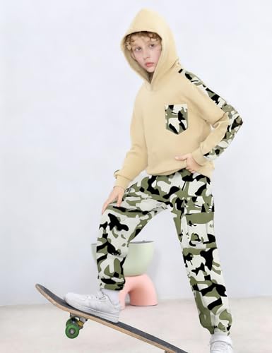 Image of mksodopy Boys Clothes Long Sleeve Hoodie and camouflage cargo pants Boy Outfits for 6-16 Years
