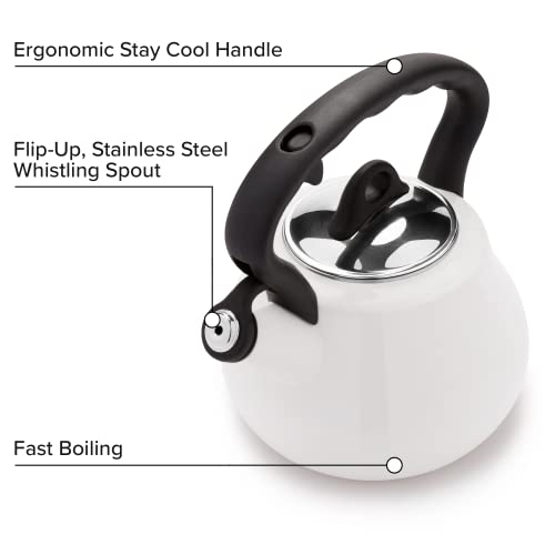 Farberware Lovely Lady Stovetop Tea Kettle, Whistling Teapot, Porcelain Enamel On Carbon Steel, Bpa-Free, Rust-Proof, Cool Handle, 2 Qt, 8 Cup Capacity, Pearl #TOP3