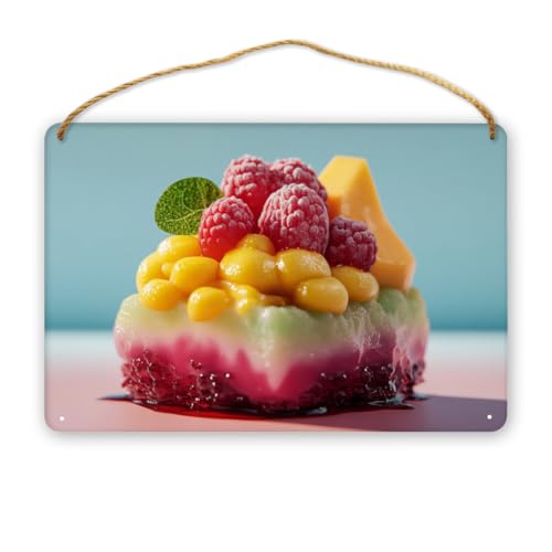 CDSASHCA Colorful Fruit Dessert Wood Sign 12x8 Inch – Layered Textures & Fresh Berries, Dining Room & Kitchen Plaque, Suits Refreshing Themes & Food Enthusiasts, Perfect for Gourmet Decors