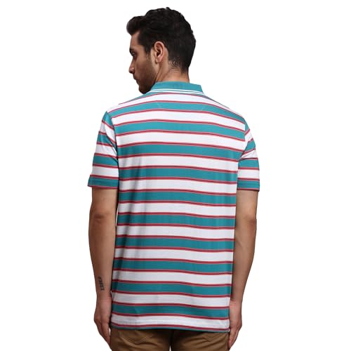 Image of Colorplus Men's Pure Cotton Stripe Pattern Classic Fit Polo Neck Half Sleeve Casual T-Shirt