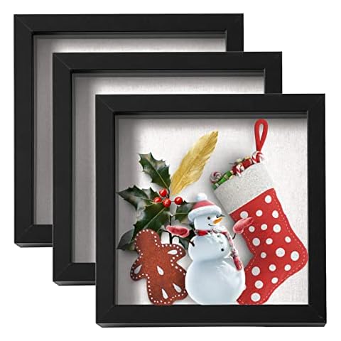 QDSSDECO 8x8 Shadow Boxes Display Cases with Soft Linen Back Shadow Box Set for Wall and Tabletop, 3 Pack Black Cover