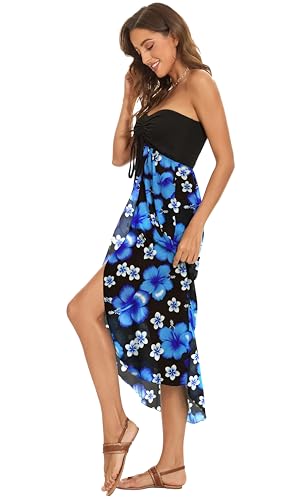 Image of Women's Beach Dress Summer Maxi Sundress Strapless Hawaiian Cover Ups Asymmetrical Wrap Dresses