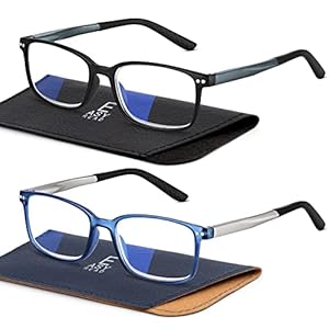 EASY READ 2 Pairs Sporty Style Reading Glasses for Men，Rectangular TR90 Blue Light Blocking Readers with Spring Hinge