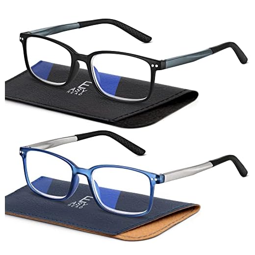 EASY READ 2 Pairs Sporty Style Reading Glasses for Men，Rectangular TR90 Blue Light Blocking Readers with Spring Hinge(Magnification 2.00,Black/Blue)