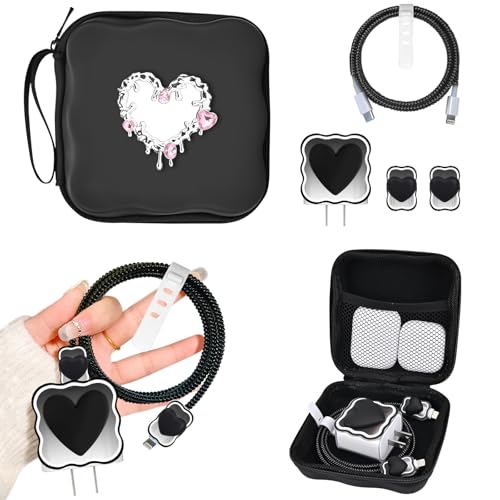 Sac de rangement de voyage pour chargeur iPhone et câbles avec son étui miroir cœur