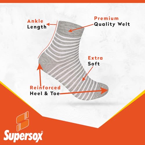 Image of Supersox Cotton Ankle Design Ankle Length Socks For Men|Odour-Free & Breathable|Padded Base & Anti-Bacterial|Ideal For Daily Use,Running,Workout,Sports|Pack Of 4,Free Size(Multi-Coloured),Assorted