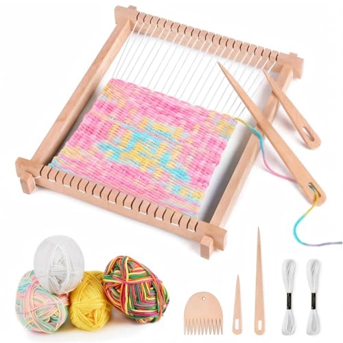 Homewit Schulwebrahmen 24x28cm Holz Webrahmen für Kinder ab 4 6 8 Jahre