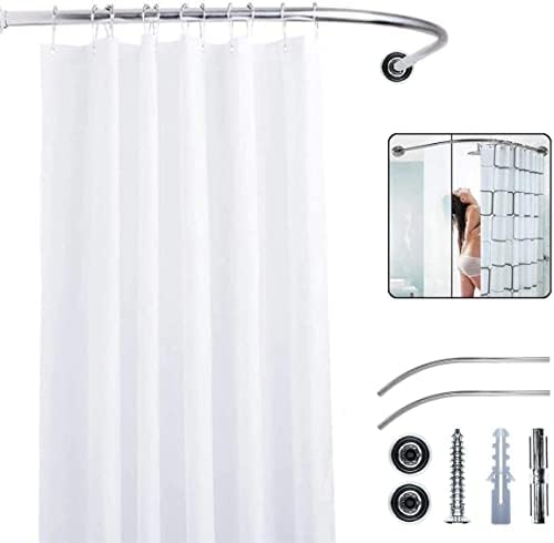 Shower Rail, L Shaped Shower Curtain Pole, Curved Shower Curtain Rod for Bathroom, Closet, Windows or Hanging Pole, 35 to 35 Inches (Silver)