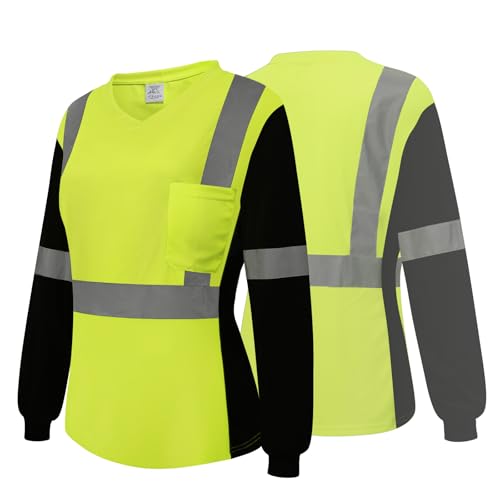 Besentinels Hi Vis Shirts for Women Long Sleeve Safety Shirt for Construction Work, Reflective Shirts for Women, Surveyor, Meets ASIN, WCXV-Yellow Medium