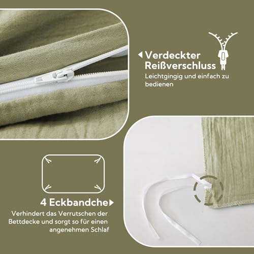 SOULFUL Musselin Bettwäsche 135x200 Baumwolle 4-Teilig ÖKO-TEX Jaspisgrau – Ansicht 4