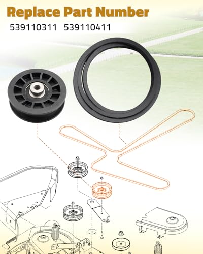 Drive Idler Pulley & Drive Belt Fit for Husqvarna Z254F Z246 Z254, Fit for Poulan Pro PRZ5426KH, Fit for Craftsman 917378XXX Series Lawn Mowers, Replace 539110311, 539110411 - Thumbnail 5