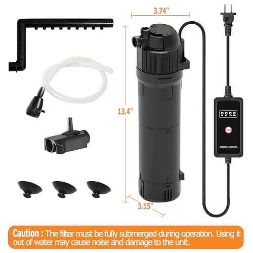 Image of Submersible Aquarium Filter for Fish Tank: Built-in 8W U - V with Timer Solve Green Water, 200GPH for 20-120 Gallon Tank with Ammonia Reducer, 6 in 1