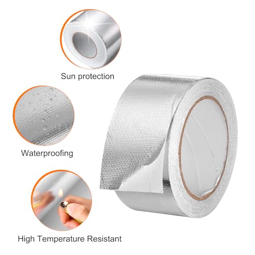 Image of HARFINGTON 5pcs Heat Shield Tape 2.17 inch x 65.6 Ft Waterproof Sunscreen Sound Insulation High-Temperature Resistance Silver Aluminum Tape Thickness for Automotive Repairs