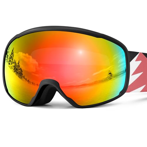 Odoland Children's Ski Goggles Snowboard Goggles for Boys and Girls, Helmet Compatible Mirrored Snow Goggles UV Protection Anti-Fog for Skiing Skating Blue Lens Vlt 19%