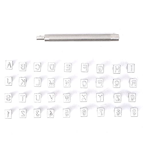36PCSアルファベット&ナンバースタンプパンチセットDIYレザークラフトスタンピングツールキットヘビーデューティデイリースタンピング (英数字6mm)