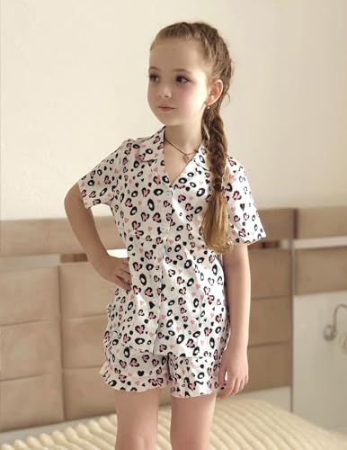 Image of Arshiner Girls Pajamas Silk Satin Pajama Set Button Pjs Ruffle Sleepwear | 2 Piece Nightwear, Silky Soft Lounge for Little & Big Kids, Ideal for Sleeping and Sleepover Party