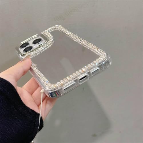 Étui de bracelet de miroir en diamant pour iPhone 13 argenté - 3