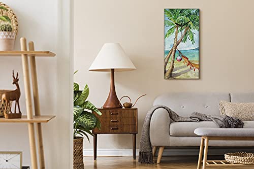 Horloge sur toile d'art moderne avec tableau paysage de mer de 30x60cm