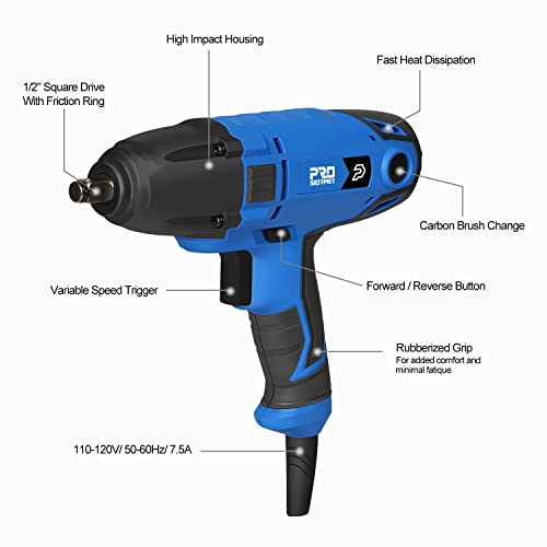7.5A Electric Impact Wrench, 1/2 Impact Driver Chuck, 3400 Rpm Power Wrenches 450 Ft-Lbs Max Torque With 4 Pcs Impact Sockets And Carry Case #TOP2