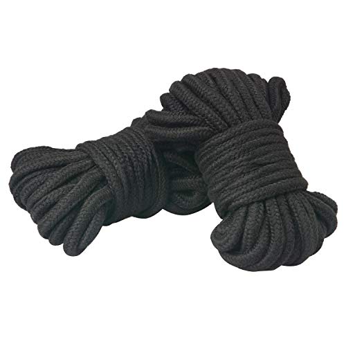 Cuerda con extremo de plástico (negro), cuerda de algodón suave, 10 m, 8 mm de diámetro, multiusos, trenzada, de algodón suave, multifunción, natural, resistente, de largo uso, cuerda de algodón suave
