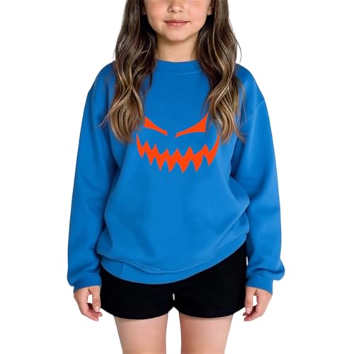 Halloween Pumpkin Face Sweatshirt for Girls Long Sleeve Crewneck Pullover Cute Fall Top Casual Holiday Shirt