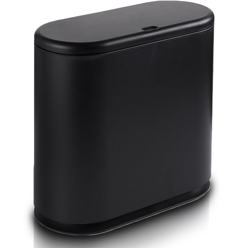 Shally Dogan Pattumiera da Bagno 9 Litri Contenitore Spazzatura in Poliuretano Push a Pressione 32.5x15x32 cm Nero
