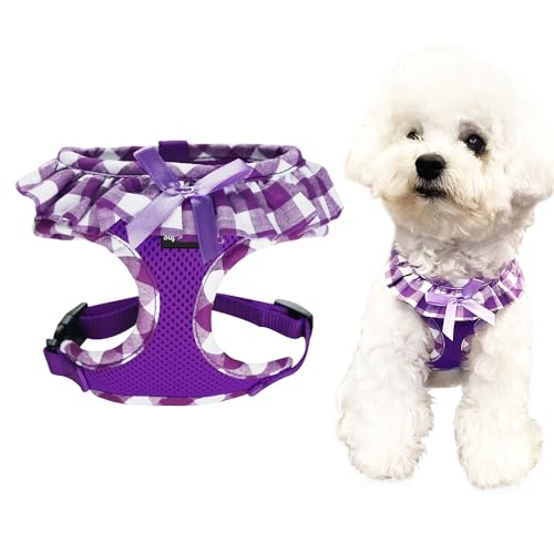 SuperBuddy Upgraded Soft Mesh Dog Harness, Super Breathable Lightweight Pet Harnesses for Puppy Dogs Outdoor Walking, Purple Dog Harness -Small
