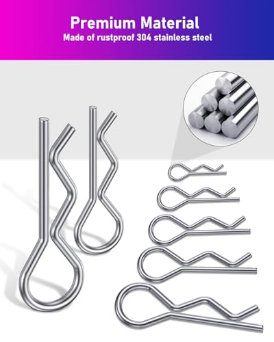 ANVINKU 150 Stück Splinte Sortiment Edelstahl, 7 Größen Federsplint, 304 Edelstahl R-Clips Set, Sicherungssplint Sortiment, Federstecker für Auto, Mechanik, Schiffsreparatur