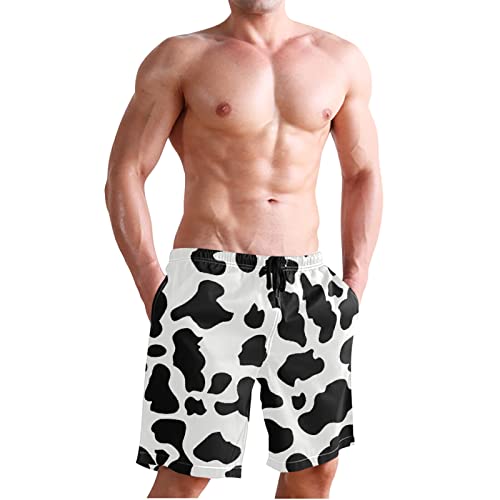 Men's Cow Print Shorts Drawstring Swim Trunks with Pockets and Mesh Lining4