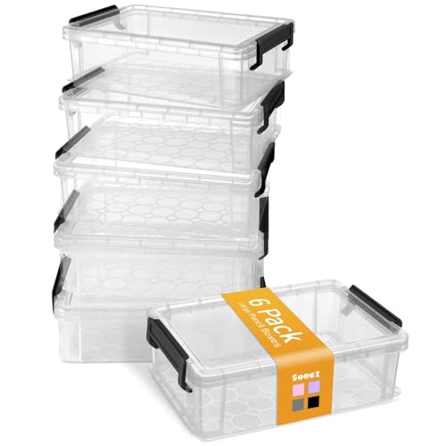 Image of Sooez 6 Pack Extra Large Pencil Box, Plastic Pencil Case Crayon Box Bulk, Clear Marker Organizer Plastic Containers with Lid, Stackable Storage Boxes for Art Craft, Pen, Back to School Supplies, Black