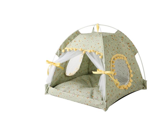 Pet Princess Cat Bed Sweet Princess Cat Bed Foldable Cats Tent Dog House Bed Kitten Dog Basket Beds Cute Cat Houses Home Cushion Pet Kennel Products (Green&Yellow, Medium)