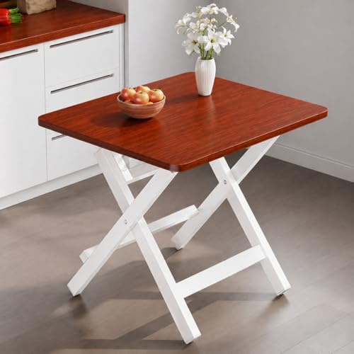 Image of Multi-Purpose Portable & Foldable Wooden Dining Table Desk for Living Room | Bed Room | Made with Engineered Plywood top and Powder Coated Finish for Home & Office (Coffee brown with White Metal)