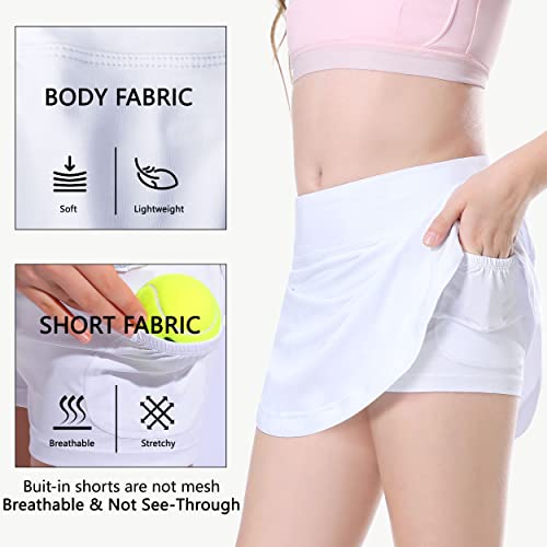 Moarol Girls' Tennis Skirts Golf Skort With Shorts Sport Athletic Performance Running Casual Pockets Cheerleading White #TOP2