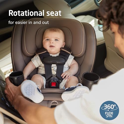 Image of Maxi-Cosi Andi 360 Rotating All-in-One Baby Convertible Car Seat, Rear-Facing, Forward Facing Car Seat, Infant Toddler Booster, Easy Rotation, Tension System, Harness Adjust, Truffle