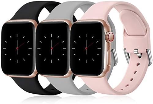Wepro Pack 3 Straps Compatible with Apple Watch Strap 44mm 40mm 38mm 42mm 45mm 41mm 49mm, Soft Silicone Strap for iWatch Series 8 7 6 5 4 3 2 1 SE Ultra, 38mm/40mm/41mm-S, Black/Grey/Pink