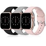 Wepro 3 Stück Armband Kompatibel mit Apple Watch Armband 40mm 44mm 41mm 45mm 38mm 42mm 49mm, Weiche Silikon Armband für iWatch Series 8 7 6 5 4 3 2 1 SE Ultra, 38mm/40mm/41mm-S, Schwarz/Grau/Rosa