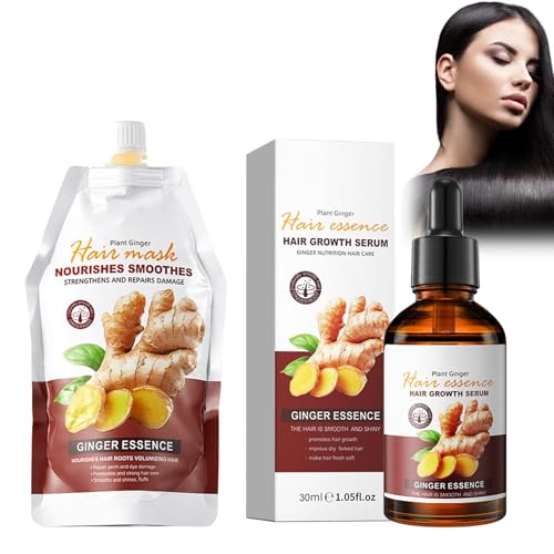 Mascarilla capilar de jengibre 350g y Loción capilar de jengibre 30ml, Deep Repair Conditioning Hair Mask, Fortalece y Nutre, Reparan E Hidratan, Elimina el Encrespamiento, conditioner3-6