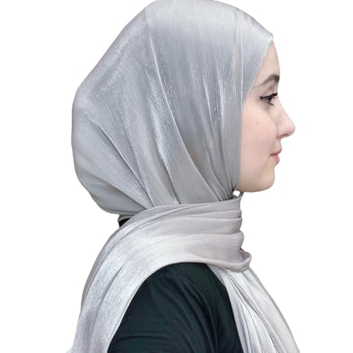 Glitter Chiffon Instant Hijab with Undercap Attached, Fashion Islamic Muslim Hijab Long Scarf Shawl Wrap Headscarf2