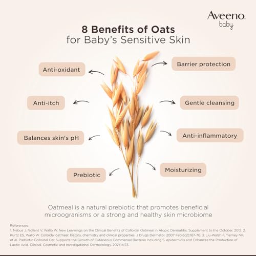3. Bild von Aveeno Baby Daily Moisture Body Lotion für empfindliche Haut, natürliche kolloidale Haferflocken & Dimethicone, hypoallergene, feuchtigkeitsspendende Babylotion, parfümfrei, 532 ml