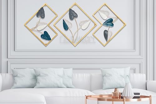 Image of DeWoGift Multicolor Alocasia Leaf Metal Wall Art Set of 3 (Elephant Ear) | Decorative Metal Wall Sculpture for Living Room Bedroom Office Hallway Hotel or Restaurant | Artistic Handcrafted Wall Decoration for Home & Kitchen
