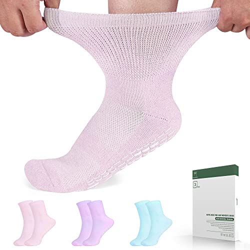 Bulinlulu Diabetic Socks With Grips Women&Men,3 Pairs Bamboo Ankle Non Binding Seamless Socks For Women,Extra Wide Neuropathy Loose Diabete Socks(Large,Bright Colors-3Pairs) #TOP14