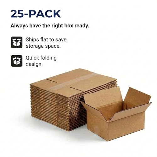 Image of BOX USA Shipping Boxes Flat 9 inchL x 6 inchW x 3 inchH, 25-Pack | Corrugated Cardboard Box for Packing, Moving and Storage