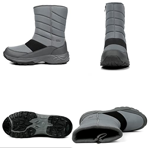 SILENTCARE Mens Winter Mid-Calf Snow Boot Fur Warm Waterproof Slip On Outdoor Athletic - Thumbnail 3