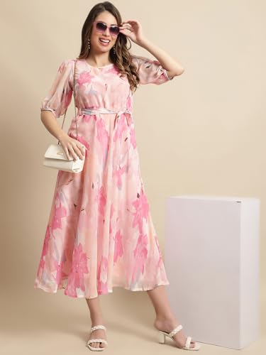 Image of Tee Projekt Women's Georgette Maxi Dress| Digital Print Floral Printed Western Ethnic Gown |Maxi Dress Casual Wear