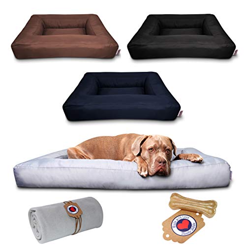 Tante Hilde Hundebett Koos Set mit Kuscheldecke, Hundekorb, Hundekissen, Größenauswahl, Waschbar, Robust, Formstabil, Top Qualität - Made with Love! (XL 78 x 65 cm, Grau)