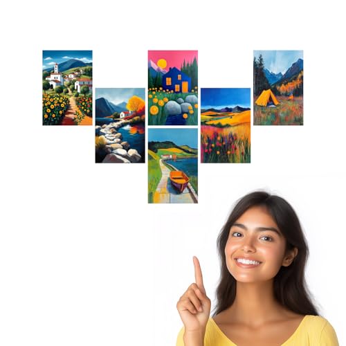 Image of SiddArtify Landscape Wall Art Poster Print Set - Colorful Impressionist Art for Living Room Bedroom Office - Set of 2-4x6 Inch - Board (Pack of 6) - Sticker (Pack of 6)