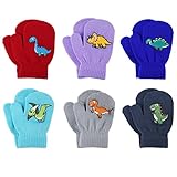 Century Star Toddler Mittens Winter Warm Gloves Magic Stretch Mittens for Boys Girls Knitted Soft Baby Mittens 6 Pairs Dinosaur (Dark Grey, Light Grey, Sky Blue, Purple, Blue & Red) 1-3 Years