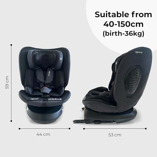 My Babiie MBCS200 360° Spin R129 Baby Car Seat – Top Tether, ISOFIX, Birth to 12yrs (40-150cm), i-Size, ERF, Group 0+/1/2/3, Rotating 360 Swivel - Black - Image 8