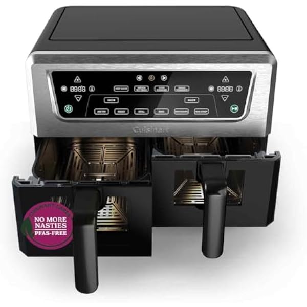Cuisinart XXL frytkownica beztłuszczowa bez PFAS do gotowania bez chemikaliów; funkcje: airfry, pieczenie, grillowanie, wypiekanie, dehydracja, Max Crisp i podtrzymanie ciepła; podwójne kosze 2×5,2 L