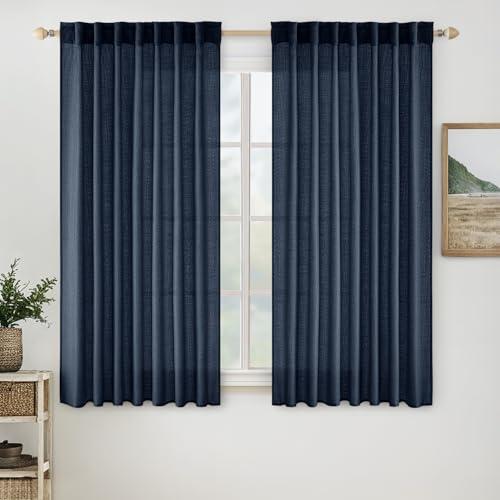 MIULEE Navy Blue Short Linen Curtains 45 Inch Length 2
